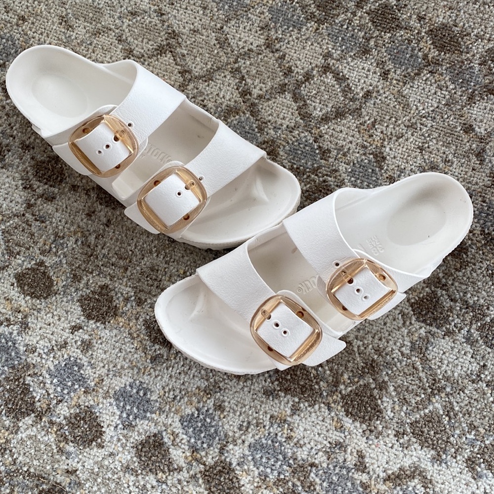 Birkenstock White Sandals with Gold Buckles - Picture 4 of 4